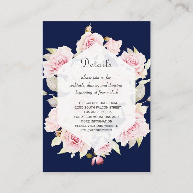 Information om rosa Blommigt, marinblått geometris Tilläggskort (Framsida)