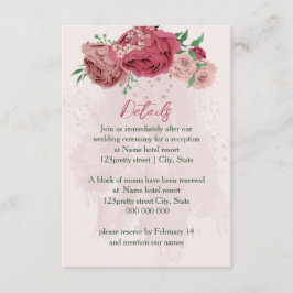 Information om rosa Blommor grönt löv bröllop Tilläggskort
