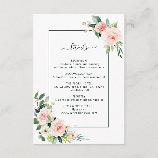 Information om  Rosa Bloom Bröllop Tilläggskort (Framsida)