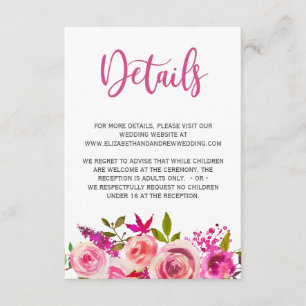 Information om rosa Botaniskt Blommigt Bröllop Tilläggskort