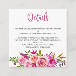 Information om rosa Botaniskt Blommigt Bröllop Tilläggskort
