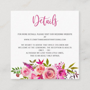 Information om rosa Botaniskt Blommigt Bröllop Tilläggskort