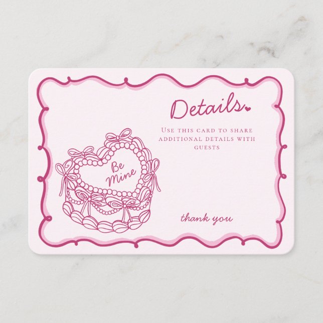 Information om rosa Bow Retro Heart Coquette Cake- Tilläggskort (Framsida)