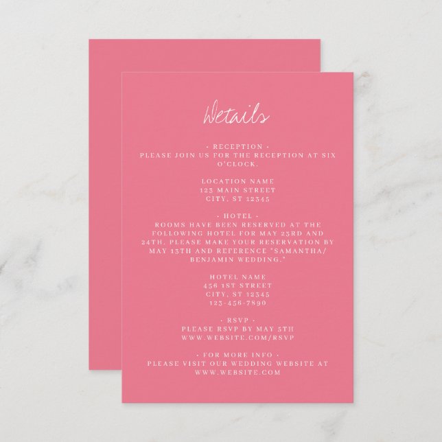 Information om rosa Coordinate Bröllop Tilläggskort (Fram/baksida)