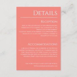 Information om rosa Coral och White-Bröllop Tilläggskort