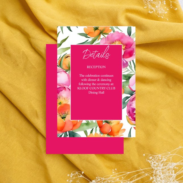 Information om rosa färg  orange peonies elegant o tilläggskort (Bold colors pink orange peonies elegant details enclosure card)