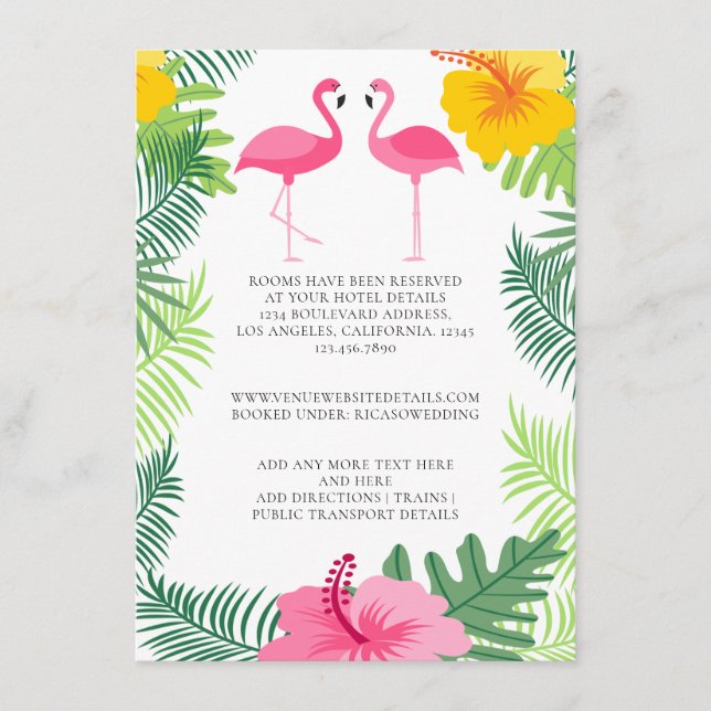 Information om rosa Flamingo Tropical Bröllop Tilläggskort (Framsida)