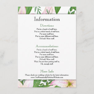 Information om rosa Lily Blommigt Bröllop Tilläggskort
