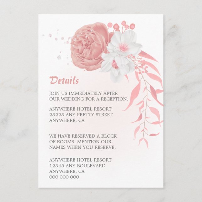 Information om rosa och vit blommigt tilläggskort (Framsida)