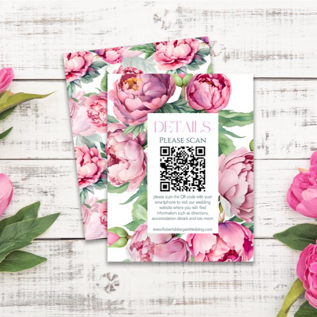 Information om  Rosa Peonies QR CODE Bröllop Tilläggskort (Skapare uppladdad)