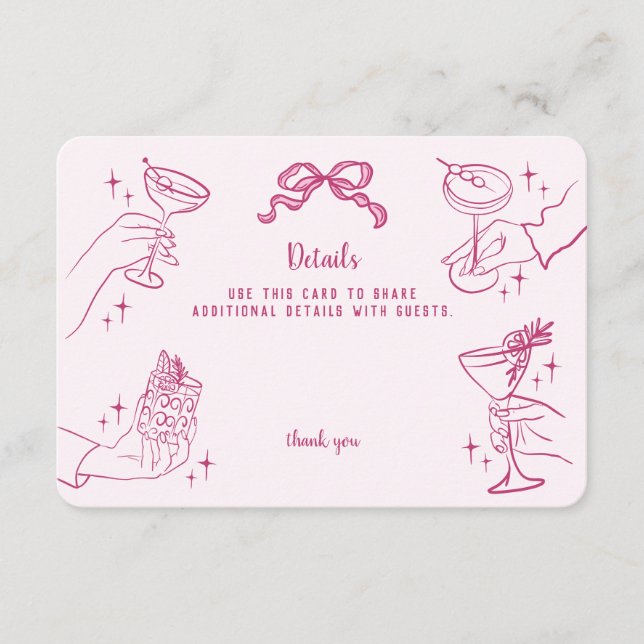 Information om rosa Retro Cocktail Party Infoga Tilläggskort (Framsida)