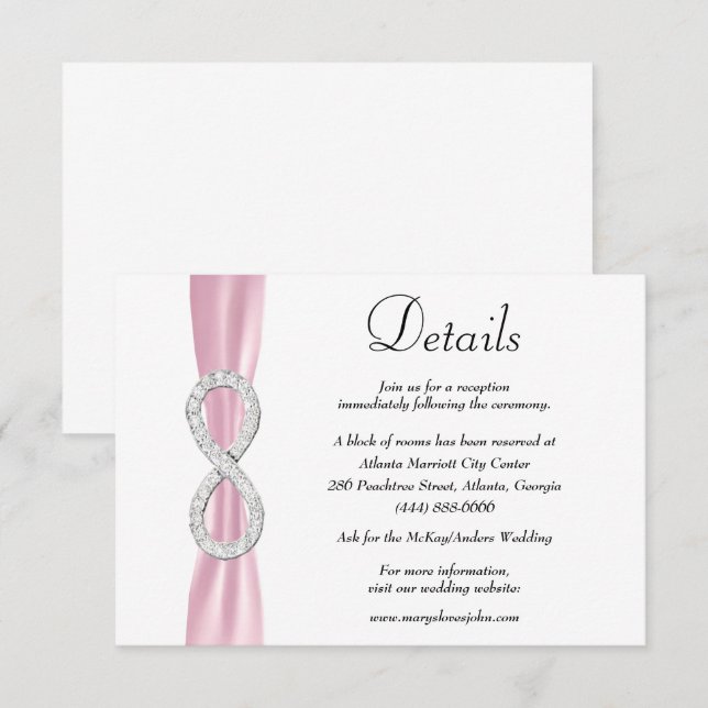 Information om rosa Ribbon Diamond Infinity Bröllo Tilläggskort (Fram/baksida)