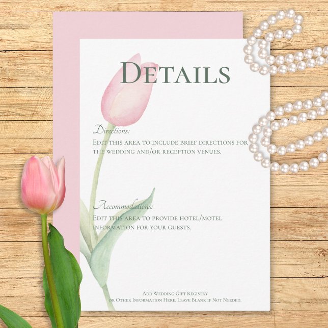 Information om rosa Tulip Solo Bröllop Tilläggskort (Pink Tulip Solo Wedding Details Enclosure Card)