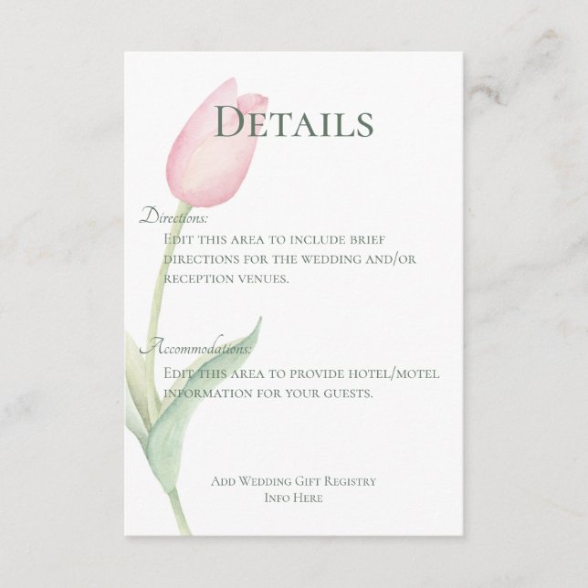 Information om rosa Tulip Solo Bröllop Tilläggskort (Framsida)