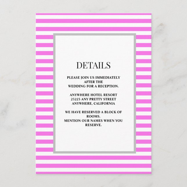 Information om rosa/vit Rand Bröllop Tilläggskort (Framsida)