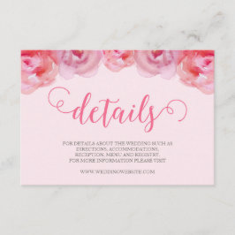 Information om rosa Watercolor Ro Blommigt Bröllop Tilläggskort