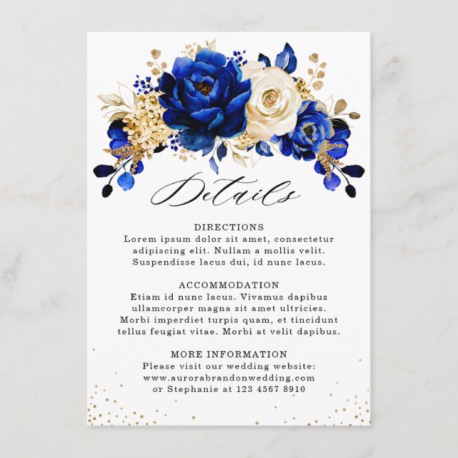 Information om Royal Blue Gult Guld Blommigt Bröll Tilläggskort (Framsida)