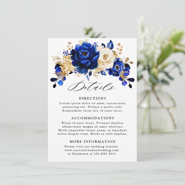 Information om Royal Blue Gult Guld Blommigt Bröll Tilläggskort (Stående Fram)