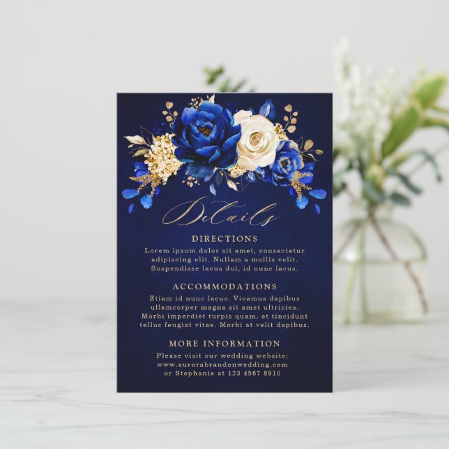 Information om Royal Blue Gult Guld Blommigt Bröll Tilläggskort (Stående Fram)