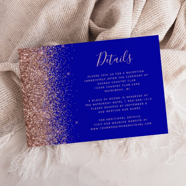 Information om Royal Blue Ro Guld Glitter Bröllop Tilläggskort (Skapare uppladdad)