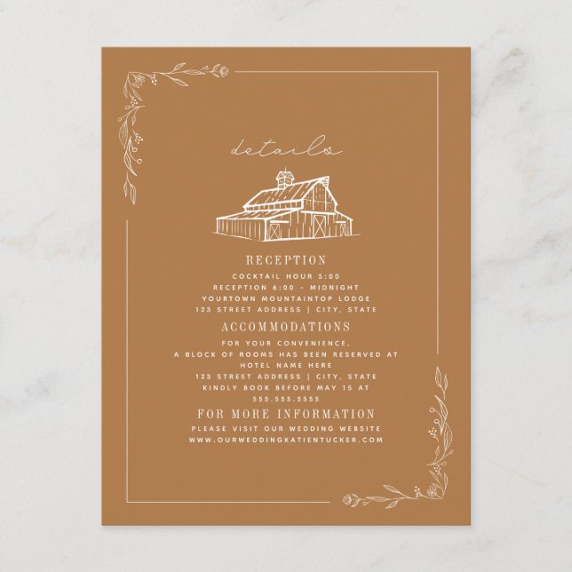 Information om Rustic Barn Goldenrod Fall Wedding Tilläggskort (Framsida)