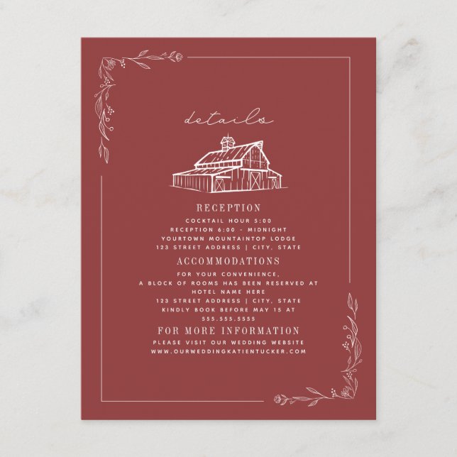 Information om Rustic Barn Muted Red Fall Wedding Tilläggskort (Framsida)