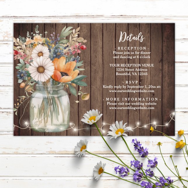 Information om Rustic Barn Wood Land Flowers Bröll Tilläggskort (Skapare uppladdad)