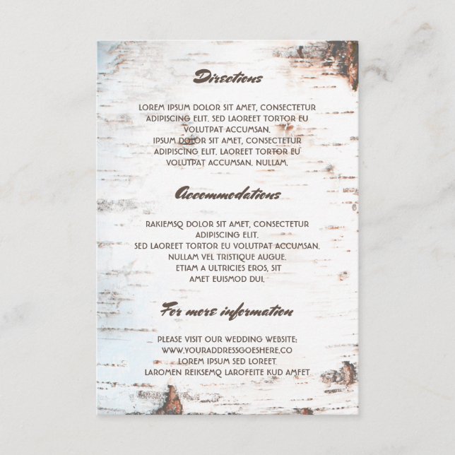 Information om Rustic Birch Bark Bröllop - Informa Tilläggskort (Framsida)