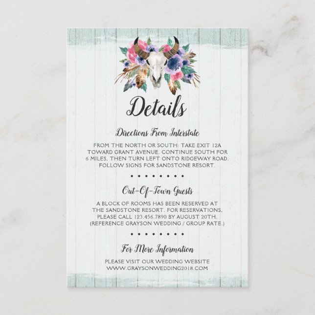 Information om Rustic Blommigt Cow Skull Boho / Ri Tilläggskort (Framsida)