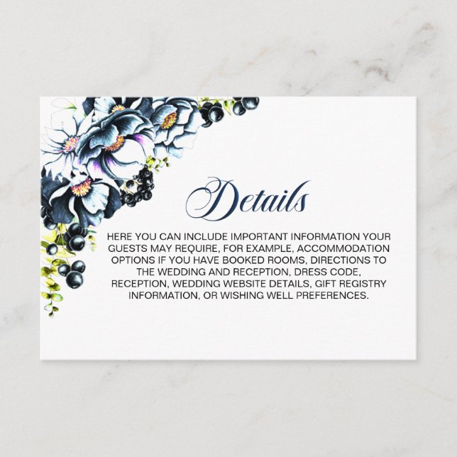 Information om Rustic Blue Blommigt Bröllop Tilläggskort (Framsida)