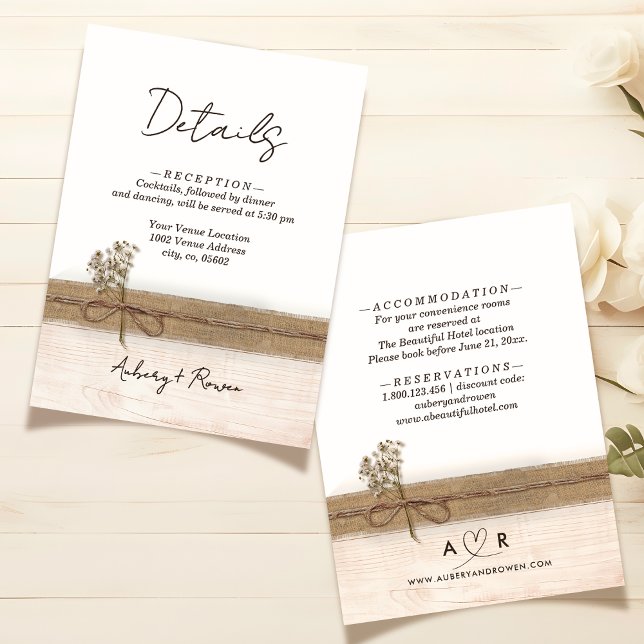 Information om Rustic Boho Burlap Wood Wildblomma  Tilläggskort (Skapare uppladdad)