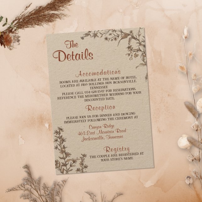 Information om Rustic Boho Terracotta Wildlfower B Tilläggskort (Skapare uppladdad)
