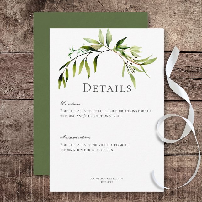 Information om Rustic Botanical Greenery Bough Brö Tilläggskort (Rustic Botanical Greenery Bough Wedding Details Card)