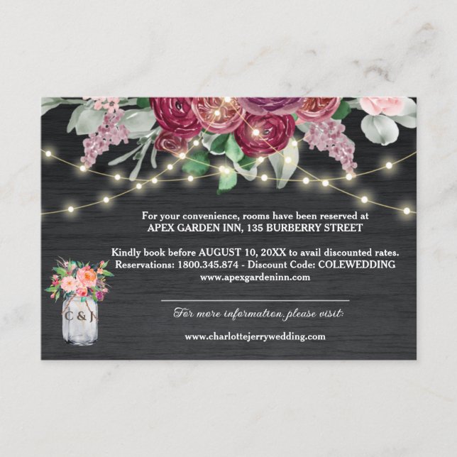 Information om Rustic Burgundy Mason Burk Ljus Brö Tilläggskort (Framsida)