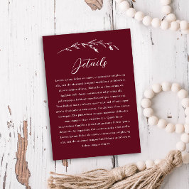 Information om Rustic Burgundy Wildblomma Bröllop Tilläggskort