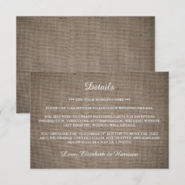 Information om Rustic Burlap Bröllop Tilläggskort