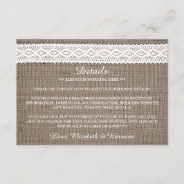 Information om Rustic Burlap & Vintage White Snöre Tilläggskort