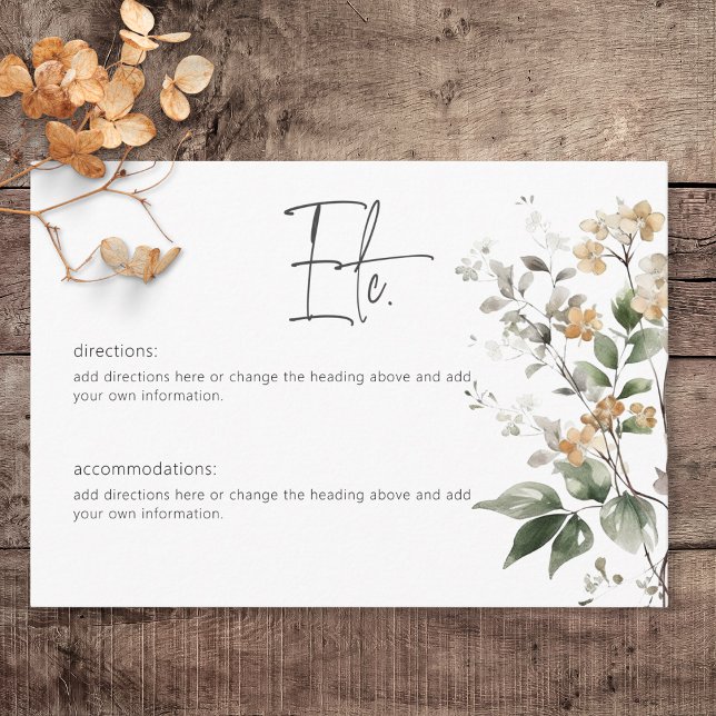 Information om Rustic delikat Tan Fall Wildblommor Tilläggskort (Rustic Delicate Tan Fall Wildflowers Wedding Details Card)