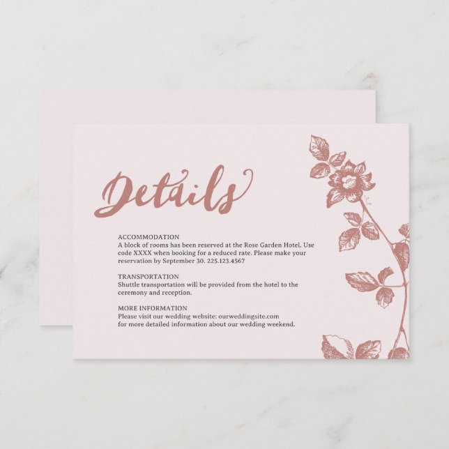 Information om Rustic Dusty Rosa Whimsical Blommig Tilläggskort (Fram/baksida)