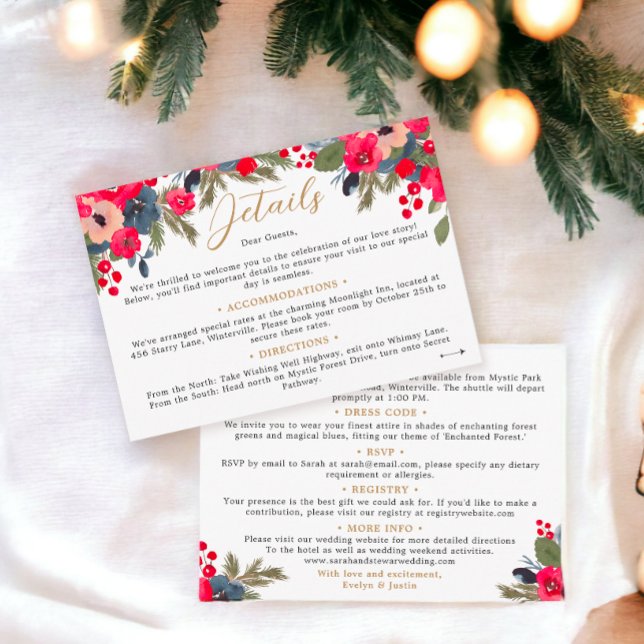 Information om Rustic Elegant Winter Blommigt Bröl Tilläggskort (Rustic Elegant Winter Floral Wedding details Enclosure Card)