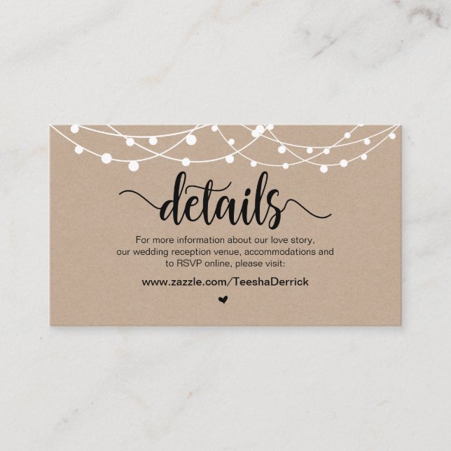 Information om Rustic Farm String Ljus, Bröllop Tilläggskort (Framsida)