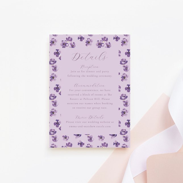 Information om Rustic Flowers Lila Bröllop Tilläggskort (Skapare uppladdad)