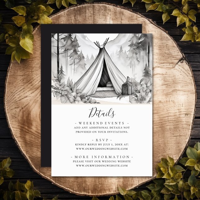 Information om Rustic Glamping Camping Forest Bröl Tilläggskort (Rustic Glamping Camping Forest Wedding Details Enclosure Card)