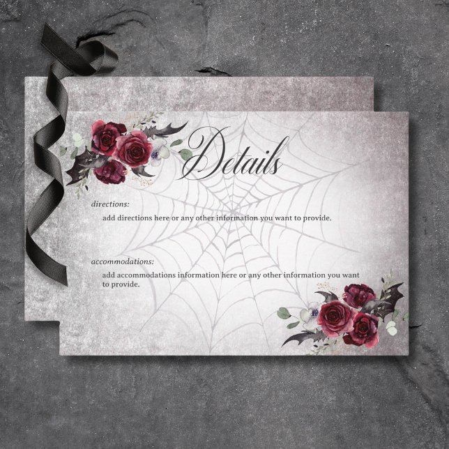 Information om Rustic Gothic Black & Burgundy Hall Tilläggskort (Rustic Gothic Black & Burgundy Halloween Wedding Details Card)