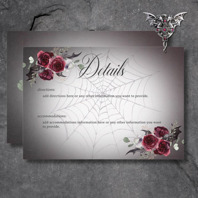 Information om Rustic Gothic Black & Burgundy Hall Tilläggskort (Rustic Gothic Black & Burgundy Halloween Details Enclosure Card)