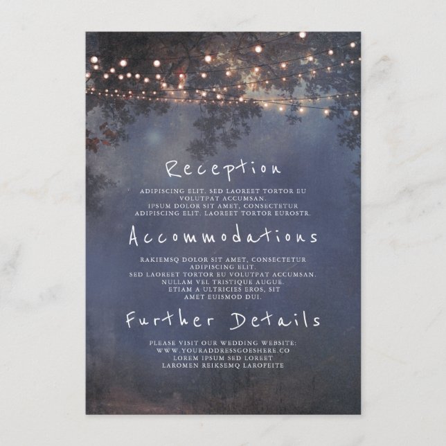 Information om Rustic Grenar och Ljus Bröllop Info Tilläggskort (Framsida)