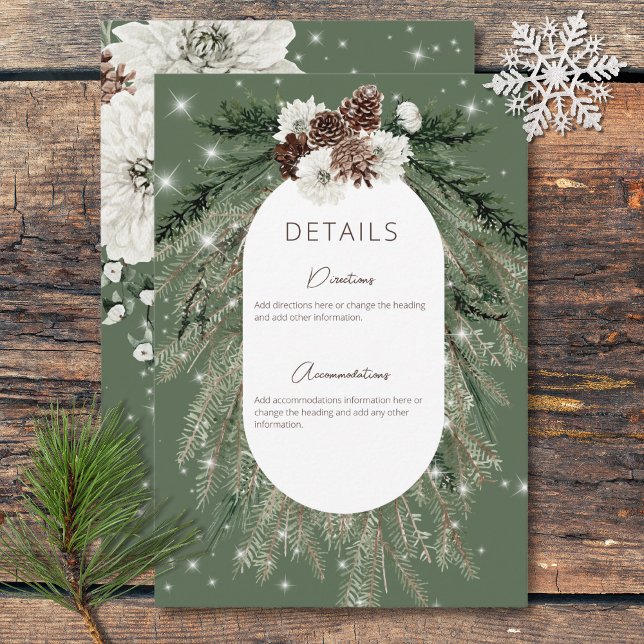 Information om Rustic Grönt Gräs Winter-Gnistran Tilläggskort (Rustic Green Pine Winter Sparkle Details Enclosure Card)