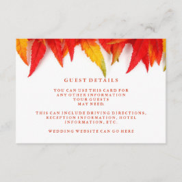 Information om Rustic Höst löv Fall Wedding Guest Tilläggskort