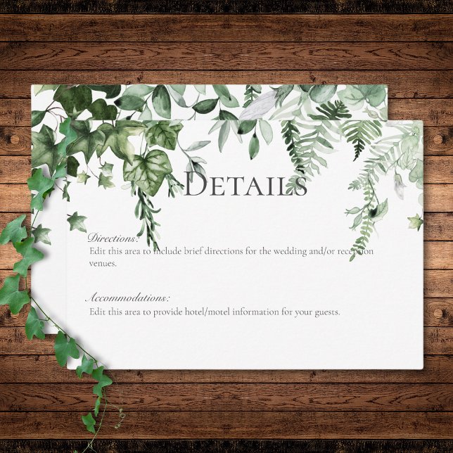 Information om Rustic Ivy & Sage Greenery Bröllop Tilläggskort (Rustic Ivy & Sage Greenery Wedding Details Enclosure Card)