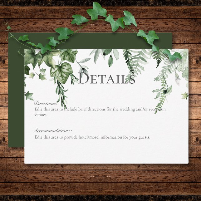 Information om Rustic Ivy & Sage Greenery Grönt Br Tilläggskort (Rustic Ivy & Sage Greenery Green Wedding Details Enclosure Card)